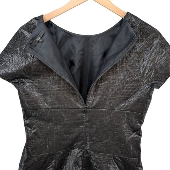 Tibi Metallic Mini Dress Black Short Sleeve Lined Textured Cocktail Size 6 - Picture 5 of 11